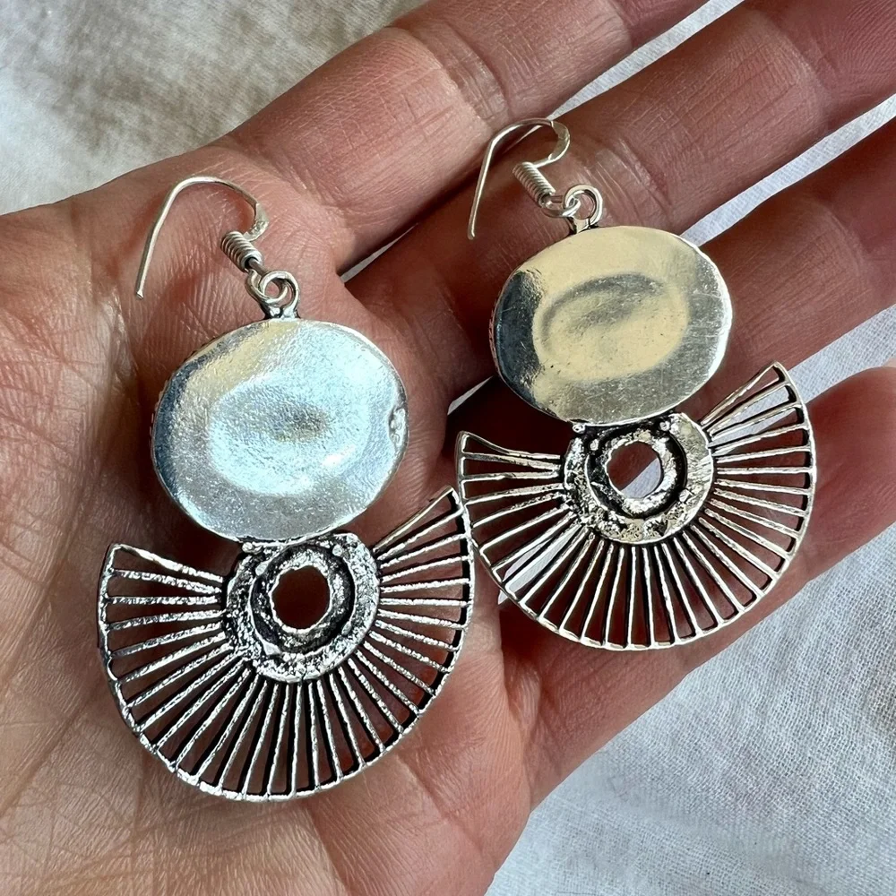 925 Eccentric Vintage Style Moonstone Boho Earrings - Picture 5 of 6